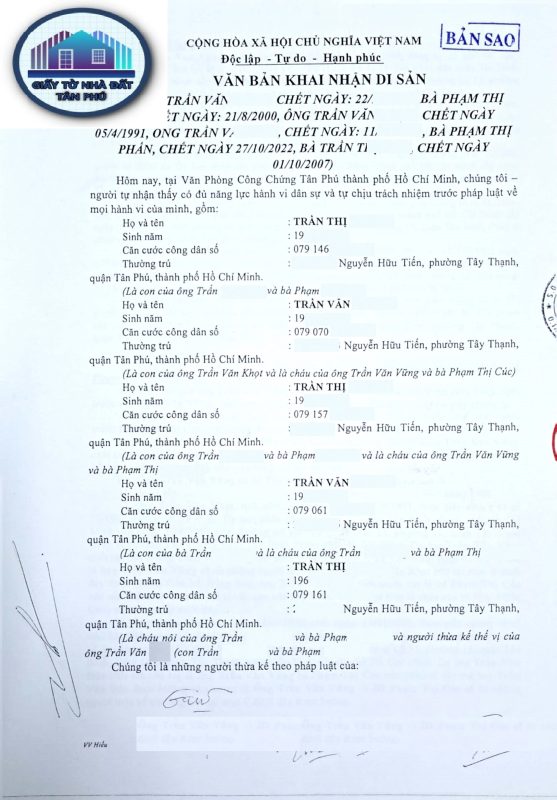 Văn Bản Khai Nhận Di Sản